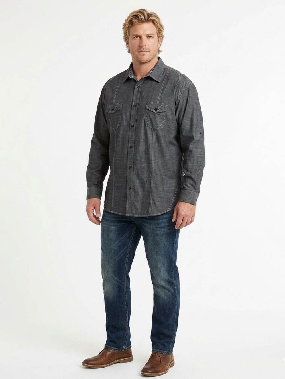 Drill Clothing Co. Men's 4XL Charcoal Gray Button-Down Shirt